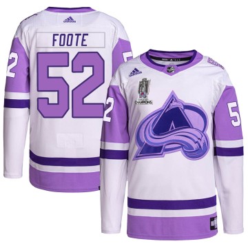 Authentic Adidas Men's Adam Foote Colorado Avalanche Hockey Fights Cancer 2022 Stanley Cup Champions Jersey - White/Purple