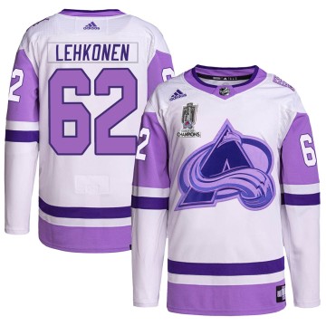Authentic Adidas Men's Artturi Lehkonen Colorado Avalanche Hockey Fights Cancer 2022 Stanley Cup Champions Jersey - White/Purple