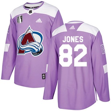 Authentic Adidas Men's Caleb Jones Colorado Avalanche Fights Cancer Practice 2022 Stanley Cup Final Patch Jersey - Purple