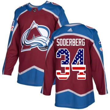 Authentic Adidas Men's Carl Soderberg Colorado Avalanche Burgundy USA Flag Fashion Jersey - Red