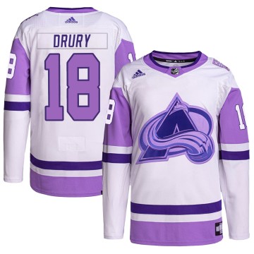 Authentic Adidas Men's Chris Drury Colorado Avalanche Hockey Fights Cancer Primegreen Jersey - White/Purple