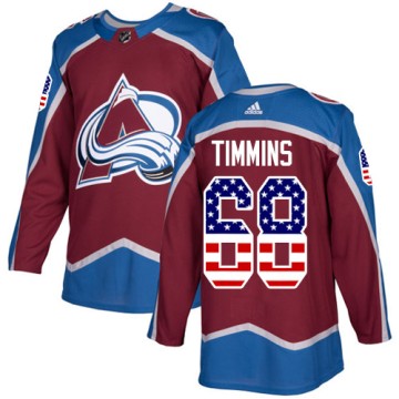 Authentic Adidas Men's Conor Timmins Colorado Avalanche Burgundy USA Flag Fashion Jersey - Red