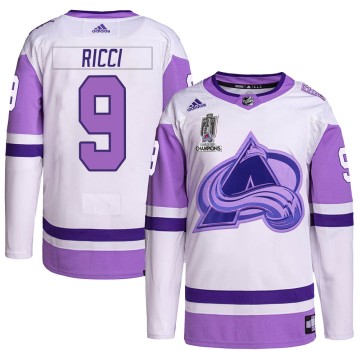 Authentic Adidas Men's Mike Ricci Colorado Avalanche Hockey Fights Cancer 2022 Stanley Cup Champions Jersey - White/Purple