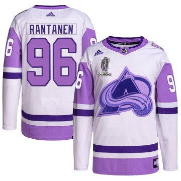 Authentic Adidas Men's Mikko Rantanen Colorado Avalanche Hockey Fights Cancer 2022 Stanley Cup Champions Jersey - White/Purple