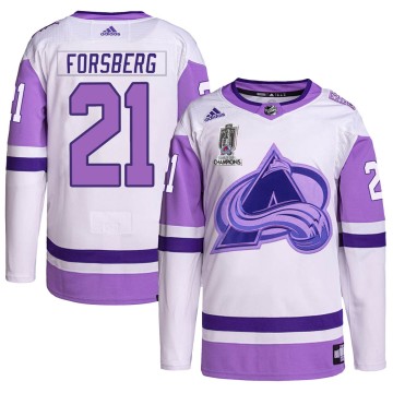 Authentic Adidas Men's Peter Forsberg Colorado Avalanche Hockey Fights Cancer 2022 Stanley Cup Champions Jersey - White/Purple