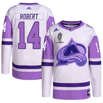 Authentic Adidas Men's Rene Robert Colorado Avalanche Hockey Fights Cancer 2022 Stanley Cup Champions Jersey - White/Purple