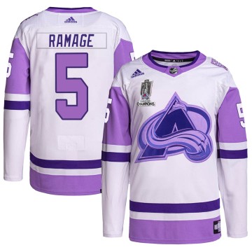 Authentic Adidas Men's Rob Ramage Colorado Avalanche Hockey Fights Cancer 2022 Stanley Cup Champions Jersey - White/Purple