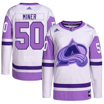 Authentic Adidas Men's Trent Miner Colorado Avalanche Hockey Fights Cancer Primegreen Jersey - White/Purple