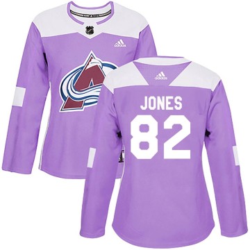 Authentic Adidas Women's Caleb Jones Colorado Avalanche Fights Cancer Practice Jersey - Purple