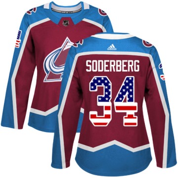 Authentic Adidas Women's Carl Soderberg Colorado Avalanche Burgundy USA Flag Fashion Jersey - Red