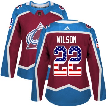 Authentic Adidas Women's Colin Wilson Colorado Avalanche Burgundy USA Flag Fashion Jersey - Red