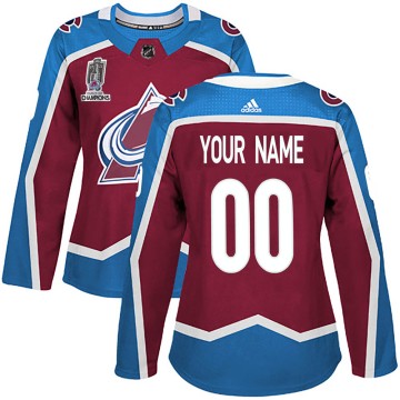 Authentic Adidas Women's Custom Colorado Avalanche Custom Burgundy Home 2022 Stanley Cup Champions Jersey -