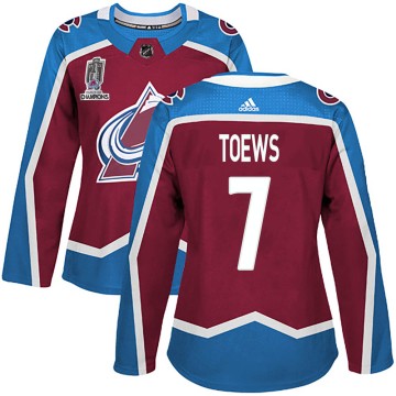 Authentic Adidas Women's Devon Toews Colorado Avalanche Burgundy Home 2022 Stanley Cup Champions Jersey -
