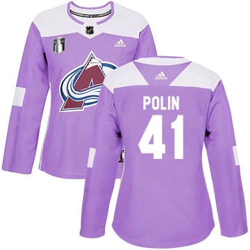 Authentic Adidas Women's Jason Polin Colorado Avalanche Fights Cancer Practice 2022 Stanley Cup Final Patch Jersey - Purple