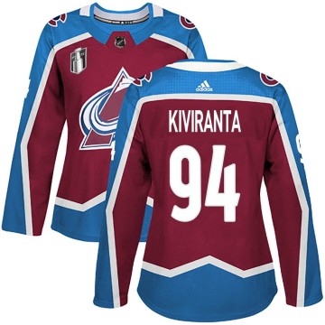 Authentic Adidas Women's Joel Kiviranta Colorado Avalanche Burgundy Home 2022 Stanley Cup Final Patch Jersey -