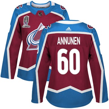 Authentic Adidas Women's Justus Annunen Colorado Avalanche Burgundy Home 2022 Stanley Cup Champions Jersey -