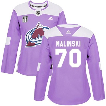 Authentic Adidas Women's Sam Malinski Colorado Avalanche Fights Cancer Practice 2022 Stanley Cup Final Patch Jersey - Purple