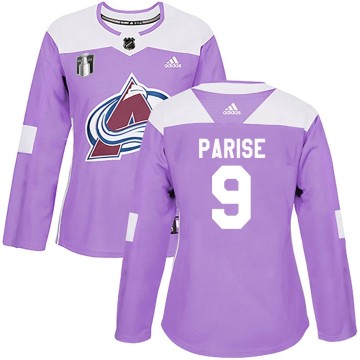 Authentic Adidas Women's Zach Parise Colorado Avalanche Fights Cancer Practice 2022 Stanley Cup Final Patch Jersey - Purple
