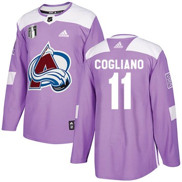 Authentic Adidas Youth Andrew Cogliano Colorado Avalanche Fights Cancer Practice 2022 Stanley Cup Final Patch Jersey - Purple