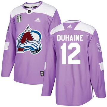 Authentic Adidas Youth Brandon Duhaime Colorado Avalanche Fights Cancer Practice 2022 Stanley Cup Final Patch Jersey - Purple