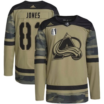 Authentic Adidas Youth Caleb Jones Colorado Avalanche Military Appreciation Practice 2022 Stanley Cup Final Patch Jersey - Camo