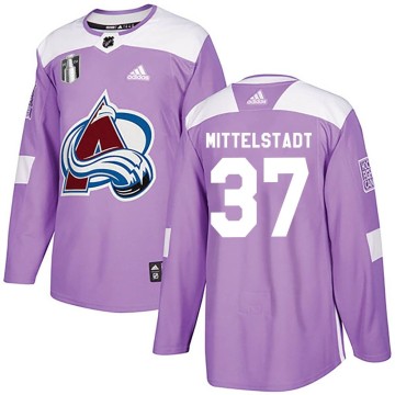 Authentic Adidas Youth Casey Mittelstadt Colorado Avalanche Fights Cancer Practice 2022 Stanley Cup Final Patch Jersey - Purple