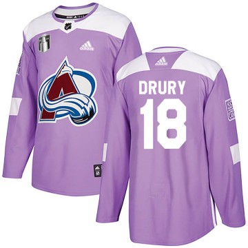 Authentic Adidas Youth Chris Drury Colorado Avalanche Fights Cancer Practice 2022 Stanley Cup Final Patch Jersey - Purple