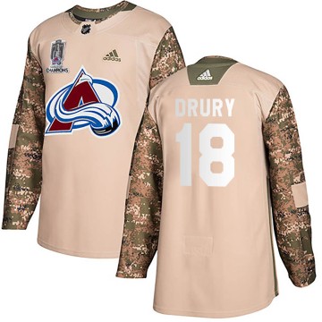 Authentic Adidas Youth Chris Drury Colorado Avalanche Veterans Day Practice 2022 Stanley Cup Champions Jersey - Camo