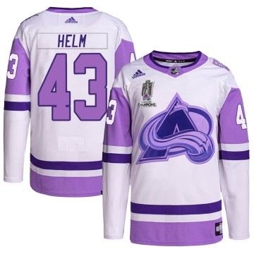 Authentic Adidas Youth Darren Helm Colorado Avalanche Hockey Fights Cancer 2022 Stanley Cup Champions Jersey - White/Purple