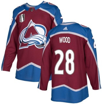 Authentic Adidas Youth Miles Wood Colorado Avalanche Burgundy Home 2022 Stanley Cup Final Patch Jersey -