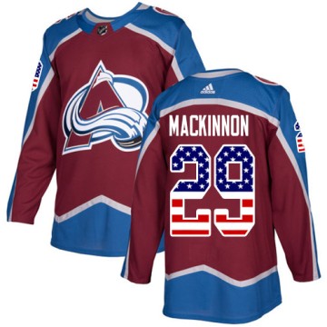 Authentic Adidas Youth Nathan MacKinnon Colorado Avalanche Burgundy USA Flag Fashion Jersey - Red