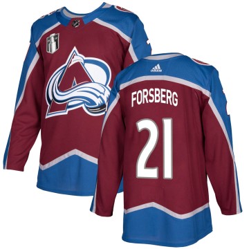 Authentic Adidas Youth Peter Forsberg Colorado Avalanche Burgundy Home 2022 Stanley Cup Final Patch Jersey -