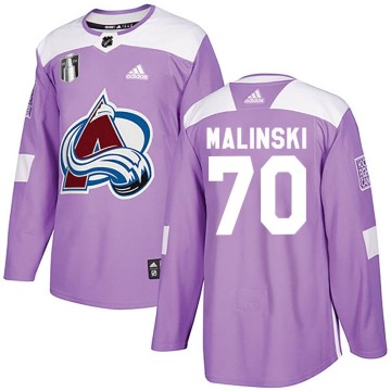 Authentic Adidas Youth Sam Malinski Colorado Avalanche Fights Cancer Practice 2022 Stanley Cup Final Patch Jersey - Purple